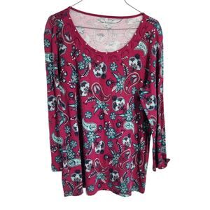 Kim Rogers Cotton Paisley Floral Print Long Sleeve Top Womens Extra Large XL